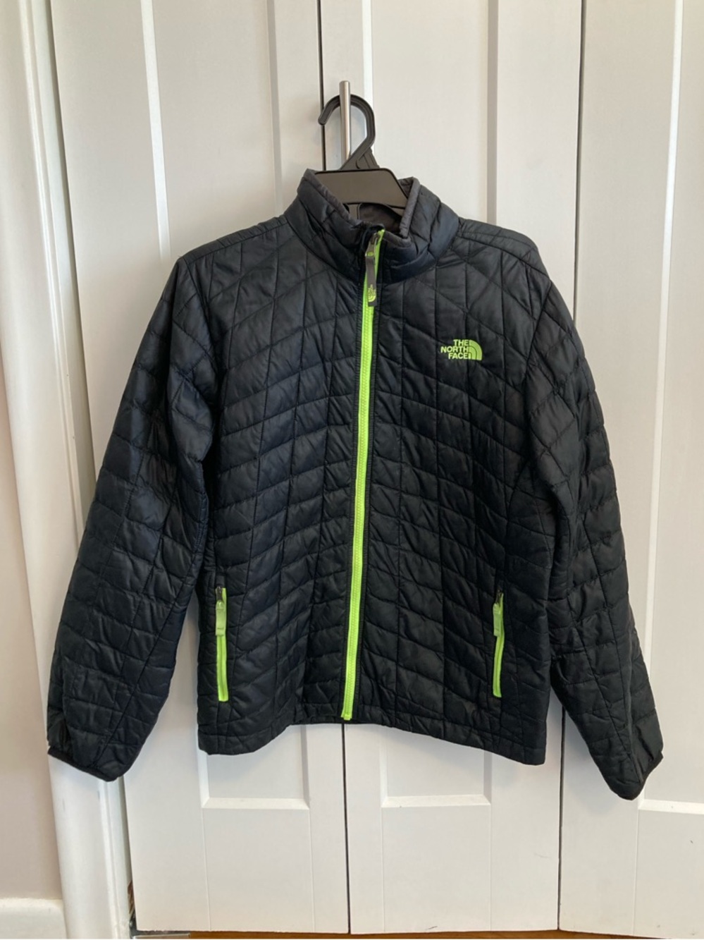 The North Face Black Thermoball Puffer Jacket with Green Trim - Kids